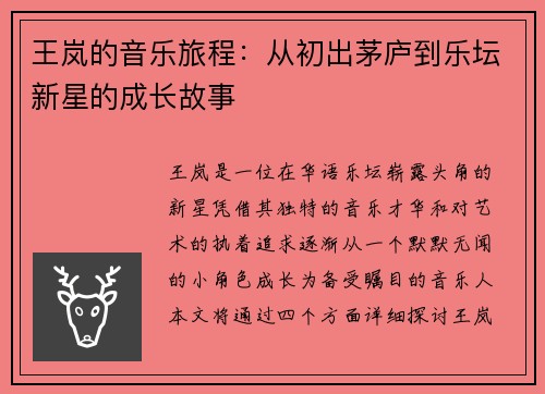 王岚的音乐旅程：从初出茅庐到乐坛新星的成长故事