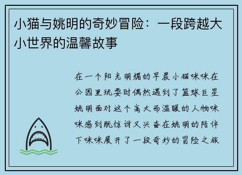 小猫与姚明的奇妙冒险：一段跨越大小世界的温馨故事