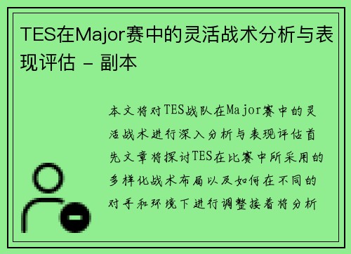 TES在Major赛中的灵活战术分析与表现评估 - 副本
